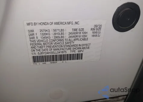 2020 Acura Mdx Standard from USA, damaged, VIN 5J8YD4H30LL041875